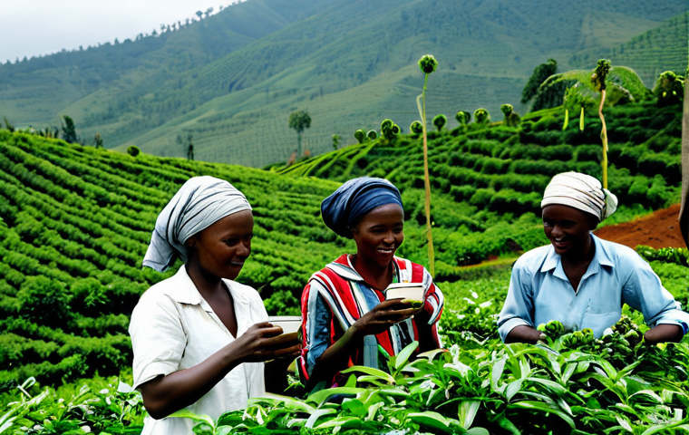 Rwanda Coffee Farmers**
"A group of Rwandan coffee farmers, fully clothed in modest farming attire, working on a lush green coffee plantation, harvesting coffee beans, safe for work, appropriate content, family-friendly, perfect anatomy, correct proportions, natural pose, well-formed hands, proper finger count, natural body proportions, professional photography, high quality, bright daylight."
**