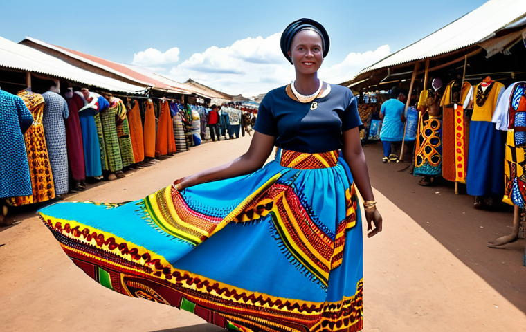 **
"A Rwandan woman in traditional Imvutsi skirt and Umushanana shawl, fully clothed in modest attire, standing in a vibrant marketplace, showcasing colorful Kitenge fabrics, perfect anatomy, correct proportions, professional photography, safe for work, appropriate content, family-friendly."
**