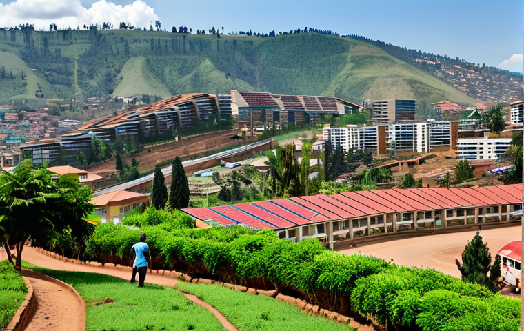 **
"A vibrant panoramic view of Kigali, Rwanda, showcasing modern architecture blended with green spaces. Rolling hills in the background. The city is clean and orderly, with visible efforts towards sustainability, such as solar panels on rooftops. People are engaged in community service, 'Umuganda', cleaning streets and planting trees, fully clothed, appropriate attire, safe for work, perfect anatomy, natural proportions, professional, family-friendly, well-formed hands, proper finger count."
**
