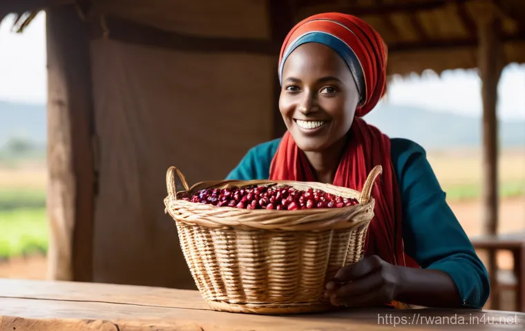 르완다에서의 유기농 제품 소비 - A breathtaking panoramic view of terraced organic coffee farms in Rwanda, bathed in warm morning sun...