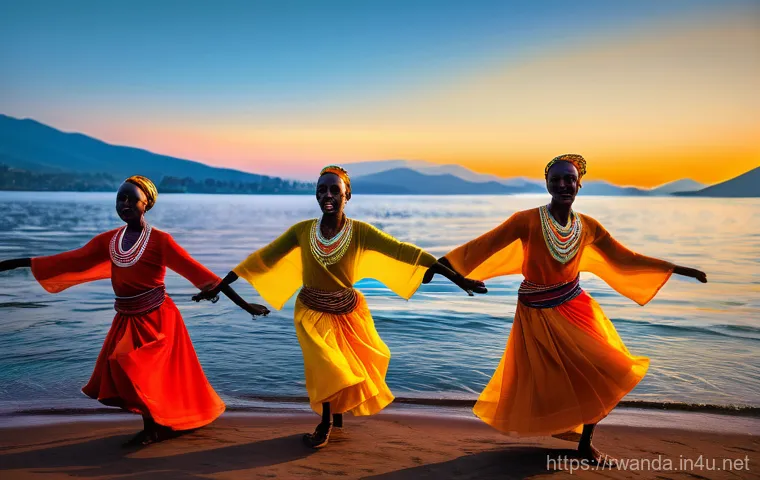 르완다 민속 춤의 지역적 차이 - **A vibrant scene of the Rwandan Rrlparamba (Hoe Dance) in the Huye region.** A diverse group of Rwa...