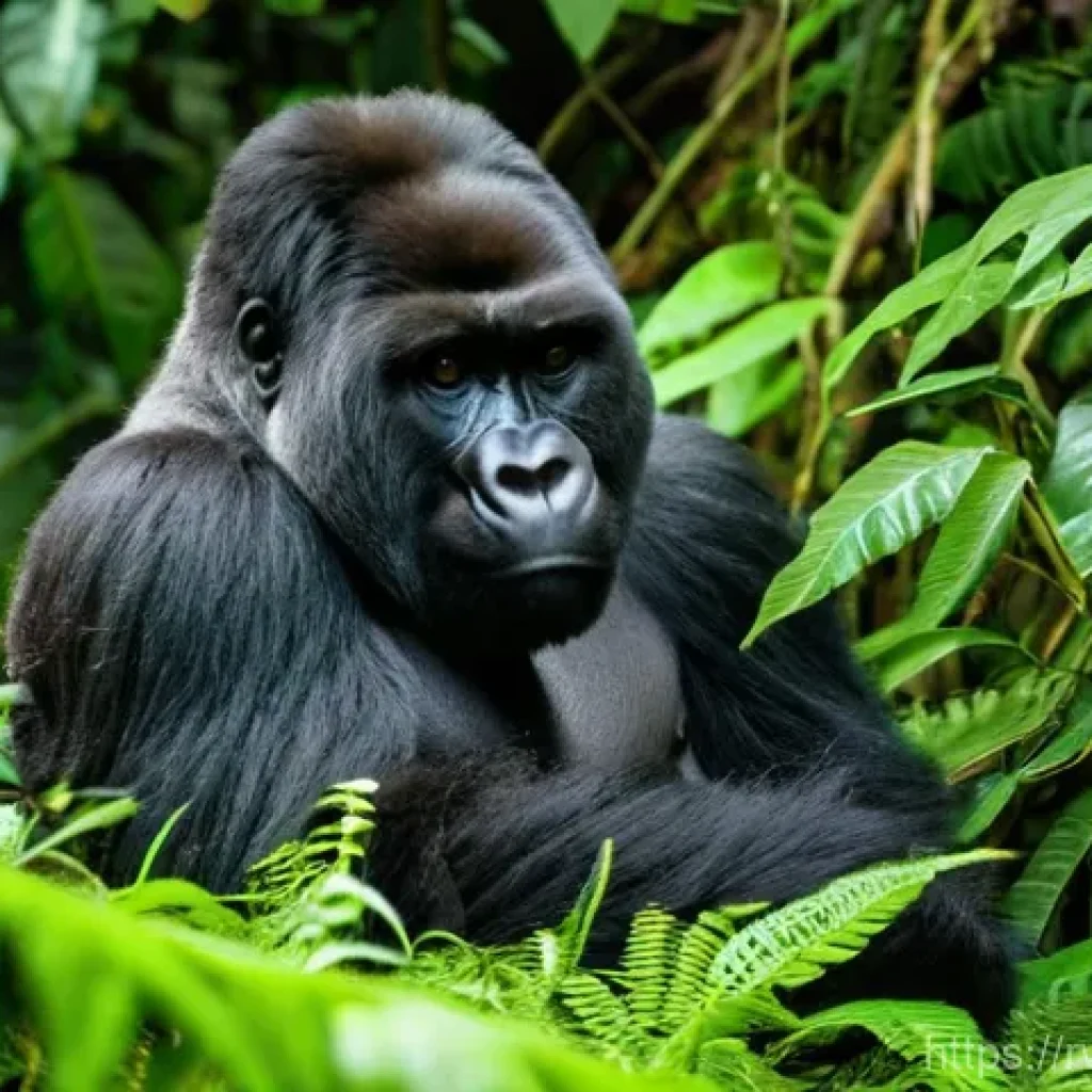 르완다의 주요 공원 - **Prompt 1: A serene encounter with a mountain gorilla family in Volcanoes National Park.**
"A m...