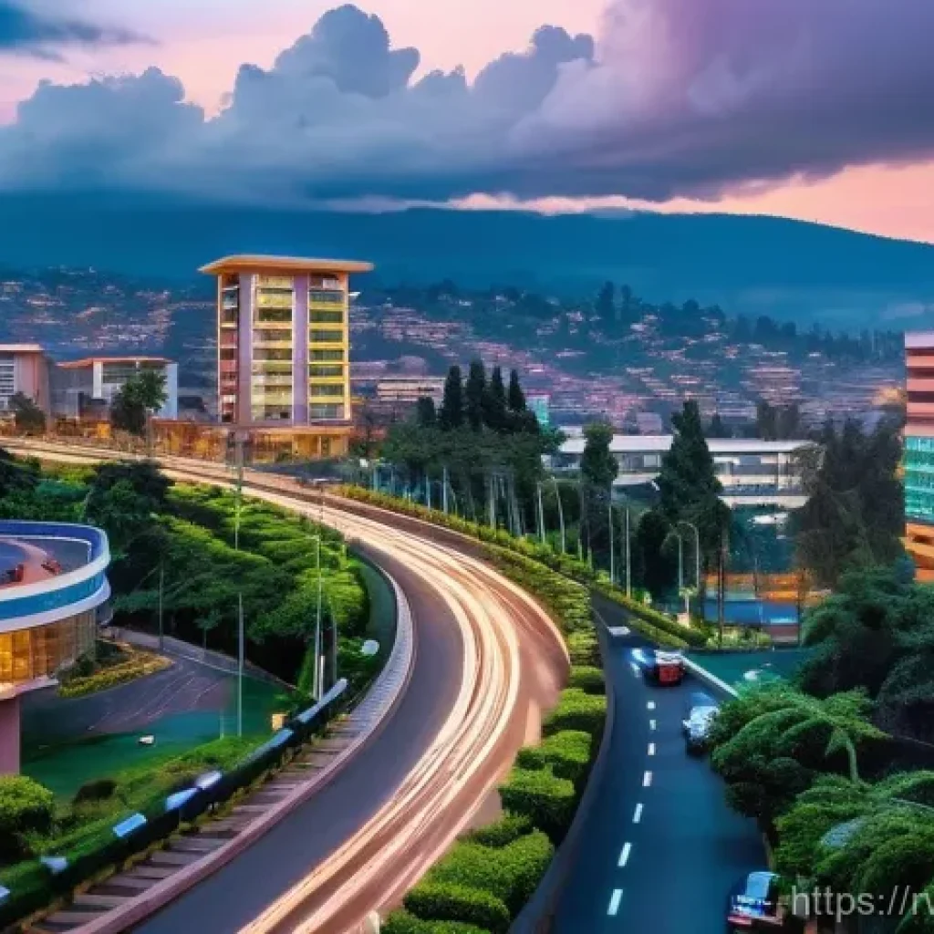 르완다와 아프리카 개발은행 - **Prompt:** A vibrant, futuristic cityscape of Kigali, Rwanda, at dusk. Modern, sleek skyscrapers wi...