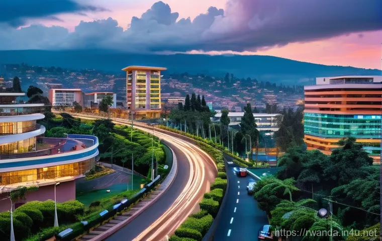 르완다와 아프리카 개발은행 - **Prompt:** A vibrant, futuristic cityscape of Kigali, Rwanda, at dusk. Modern, sleek skyscrapers wi...
