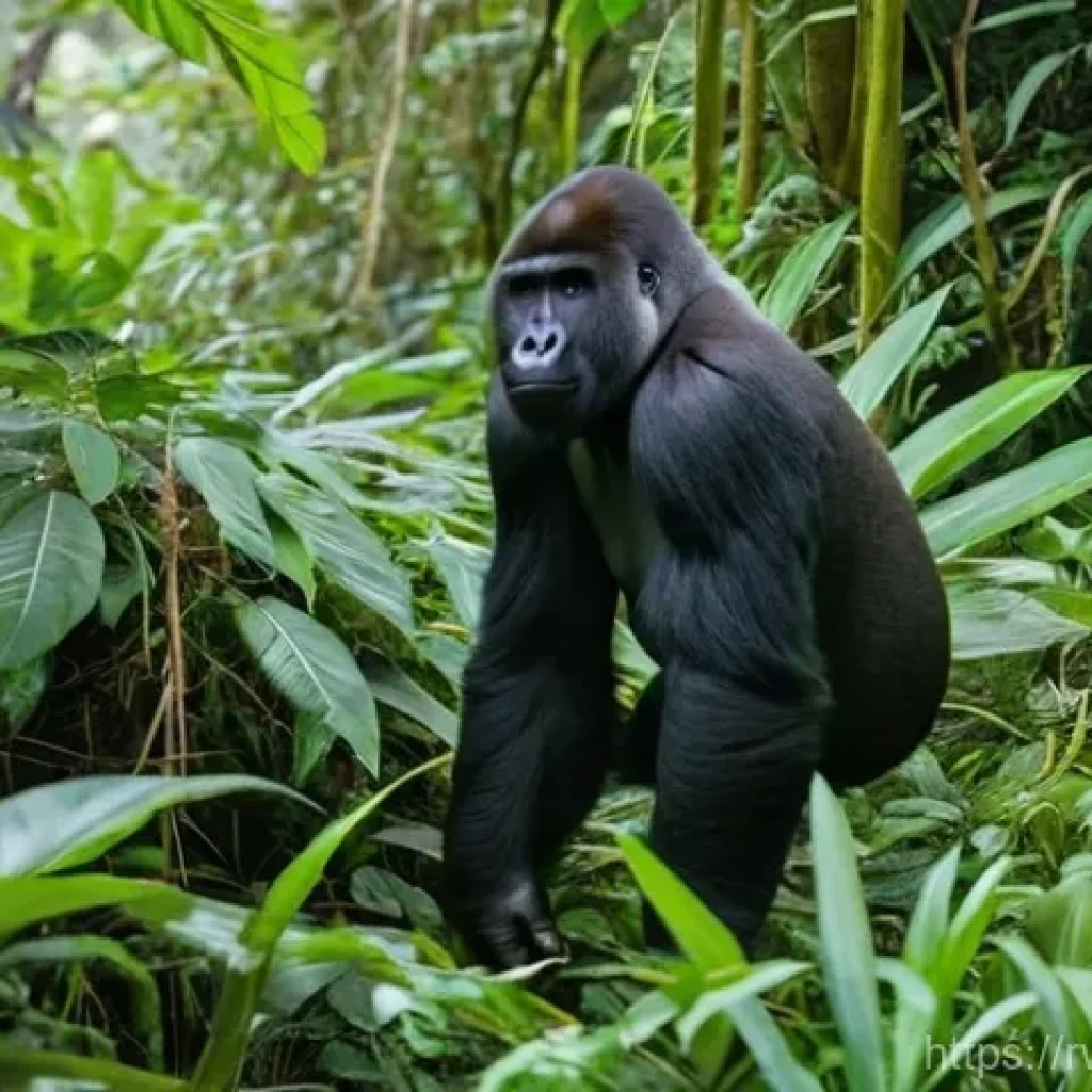 르완다에서의 여행 준비 가이드 - A group of tourists, dressed in long-sleeved shirts, trousers, and hiking boots, are respectfully ob...