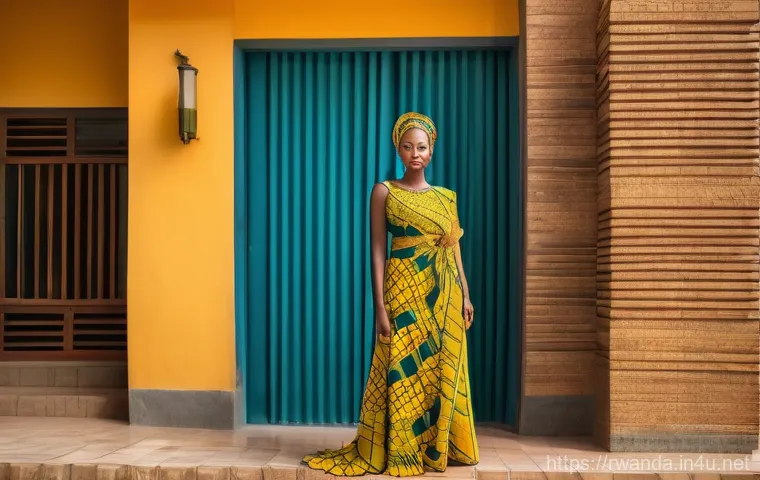 르완다 민속 의상 제작 과정 - **Prompt 1: A vibrant, bustling scene inside Kimironko Market in Kigali, Rwanda.** Focus on the expl...